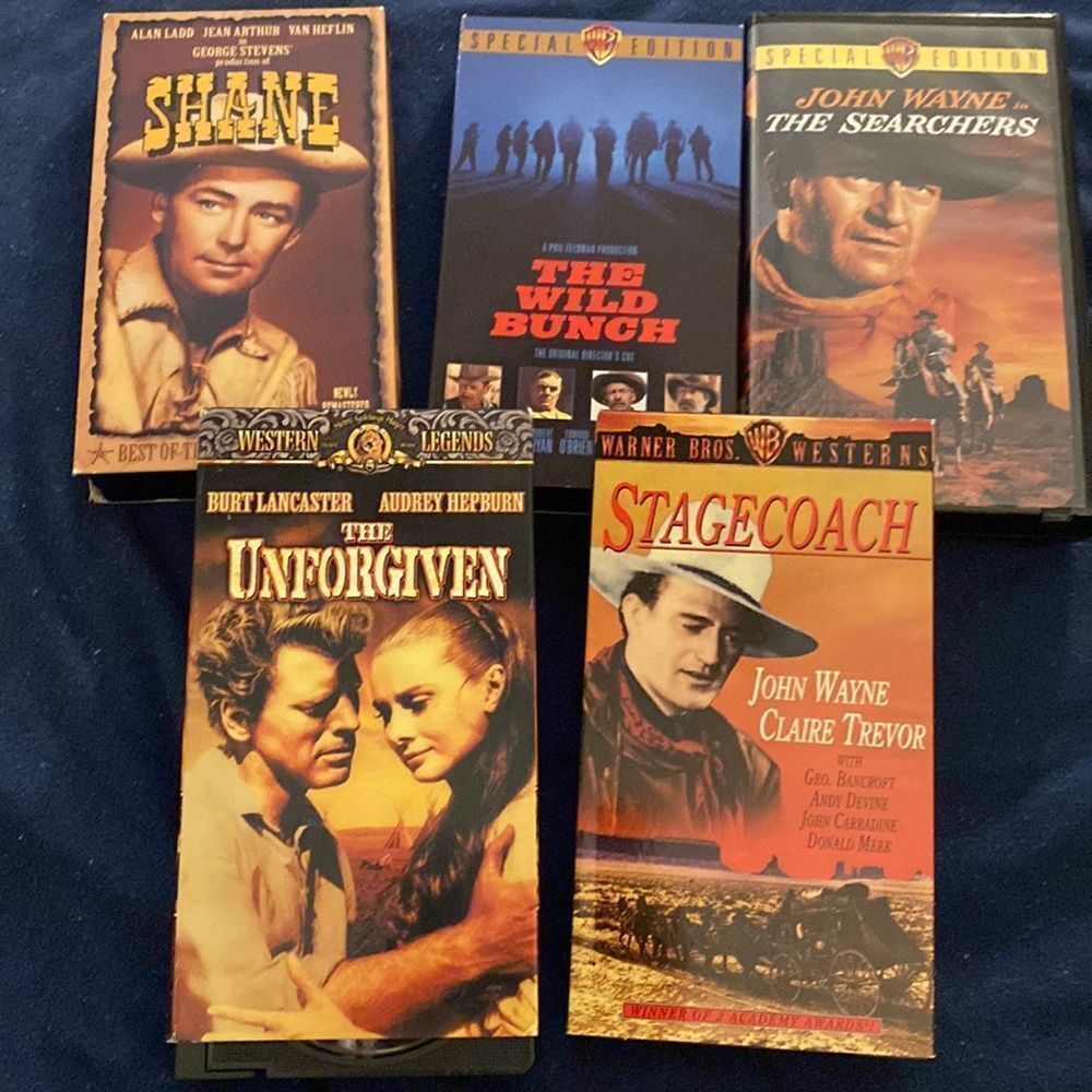 Bundle of 5 Classic VHS Movies John Wayne Butt Lancaster Alan Ladd